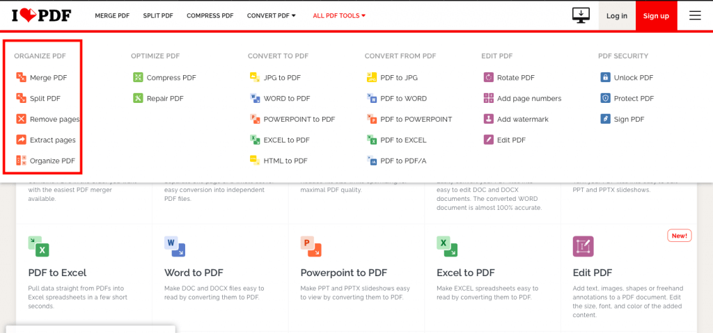 Herramienta organizar iLovePDF